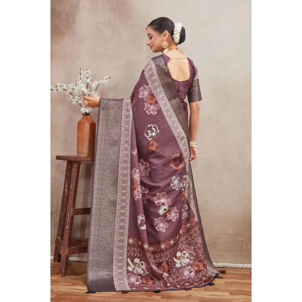 Amfyn Women's Crepe Silk Printed Saree With Unstitched Blouse 5.5Mtr (purple)