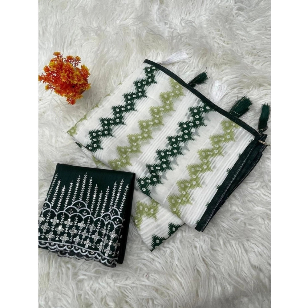 Amfyn Women's Chiffon Printed Saree With Unstitched Blouse 5.5Mtr (Green)