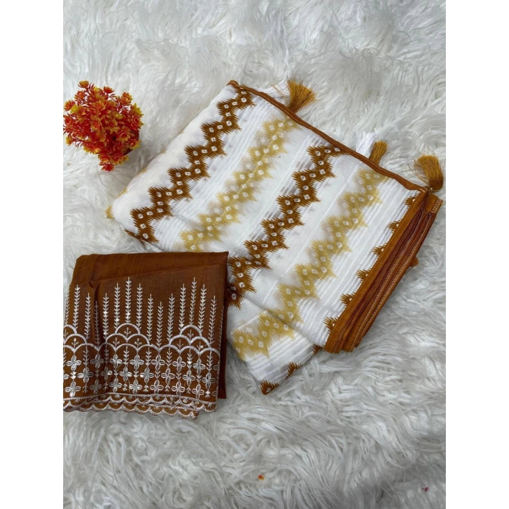 Amfyn Women's Chiffon Printed Saree With Unstitched Blouse 5.5Mtr (Brown)