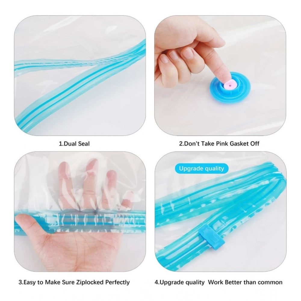 Amfyn Plastic Vacuum Bags Space Saver Travel Reusable Bags with Pump Pack of_5 (Multicolor)