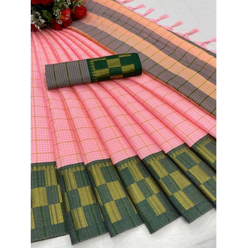 Amfyn Women's Cotton Silk Printed Saree With Unstitched Blouse 5.5Mtr (Pink)