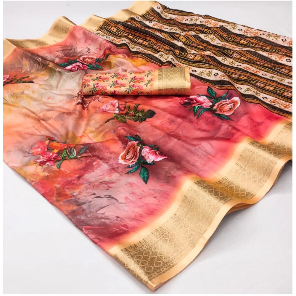 Amfyn Women's Cotton Silk Printed Saree With Unstitched Blouse 5.5Mtr (Multicolor)