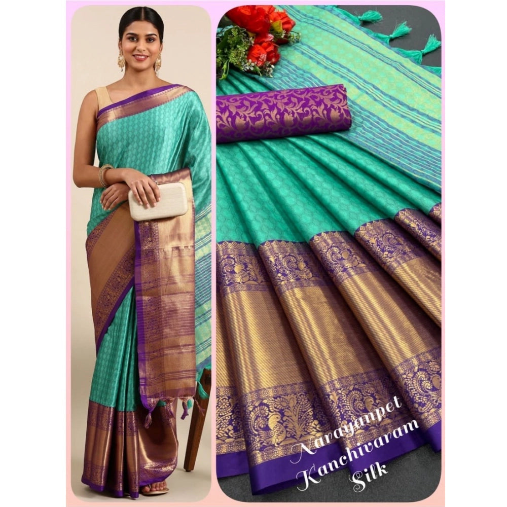 Amfyn Women's Cotton Silk Woven Design Saree With Unstitched Blouse 5.5Mtr (Green)