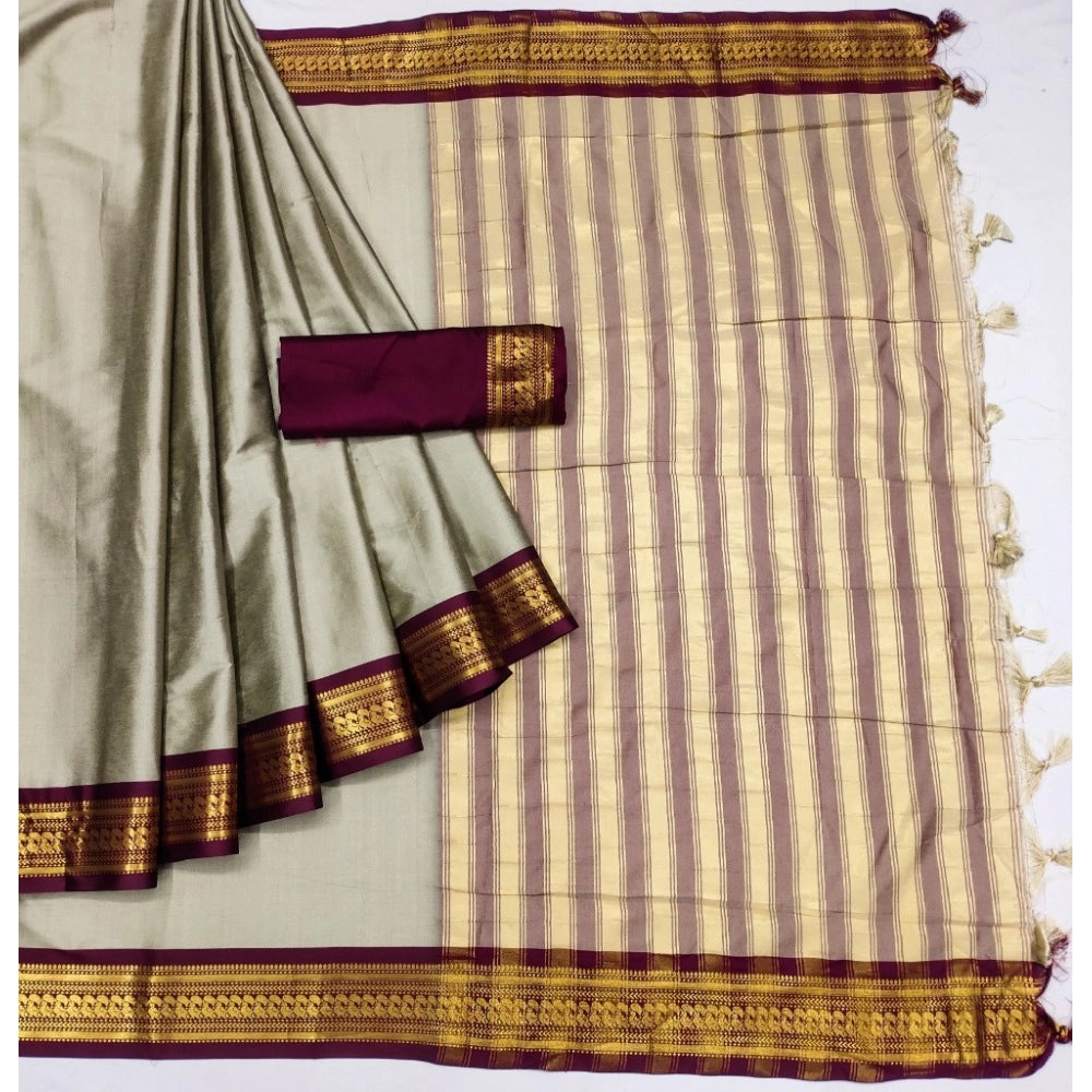 Amfyn Women's Cotton Silk Solid Saree With Unstitched Blouse 5.5Mtr (Beige)