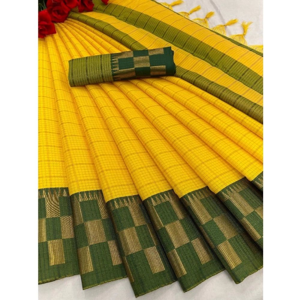 Amfyn Women's Cotton Silk Printed Saree With Unstitched Blouse 5.5Mtr (Lime Green)