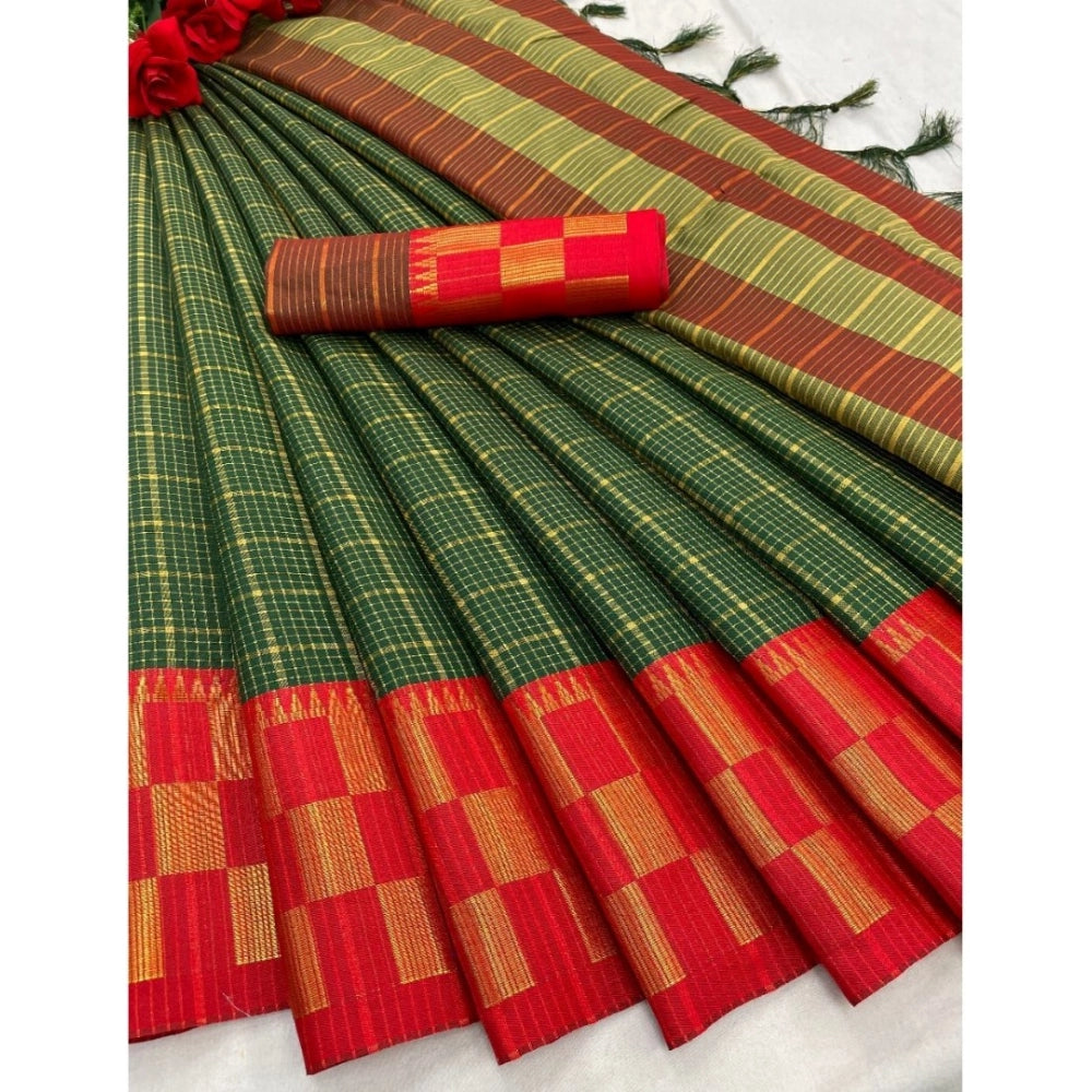 Amfyn Women's Cotton Silk Printed Saree With Unstitched Blouse 5.5Mtr (Green)