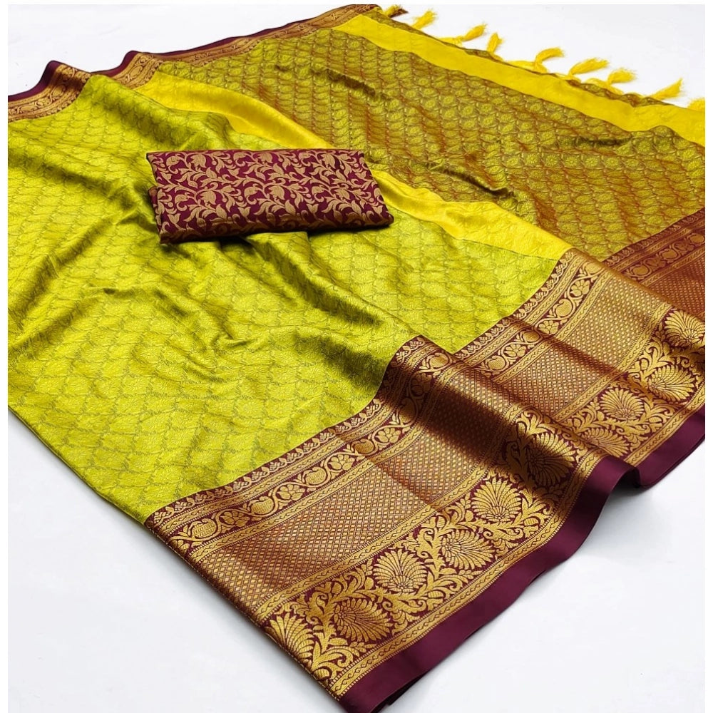 Amfyn Women's Cotton Silk Floral Print Saree With Unstitched Blouse 5.5Mtr (Light Green)