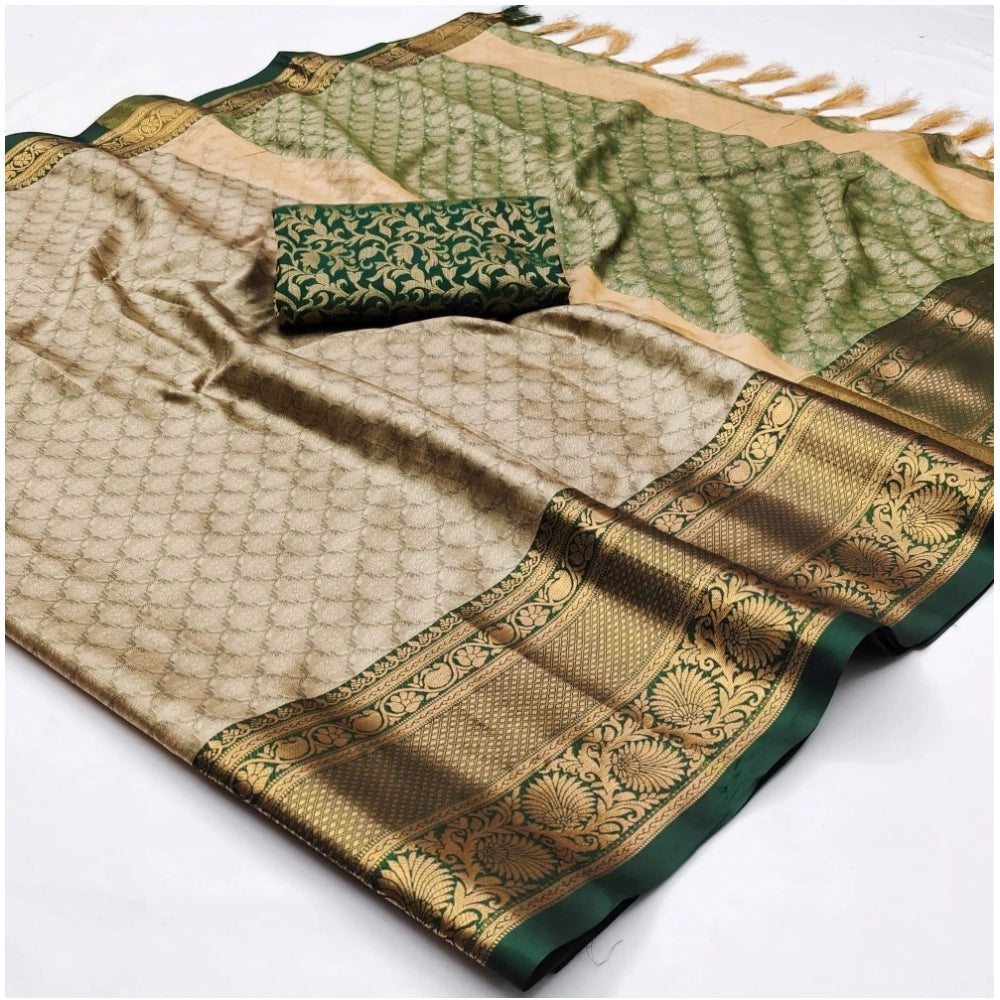 Amfyn Women's Cotton Silk Floral Print Saree With Unstitched Blouse 5.5Mtr (Green)
