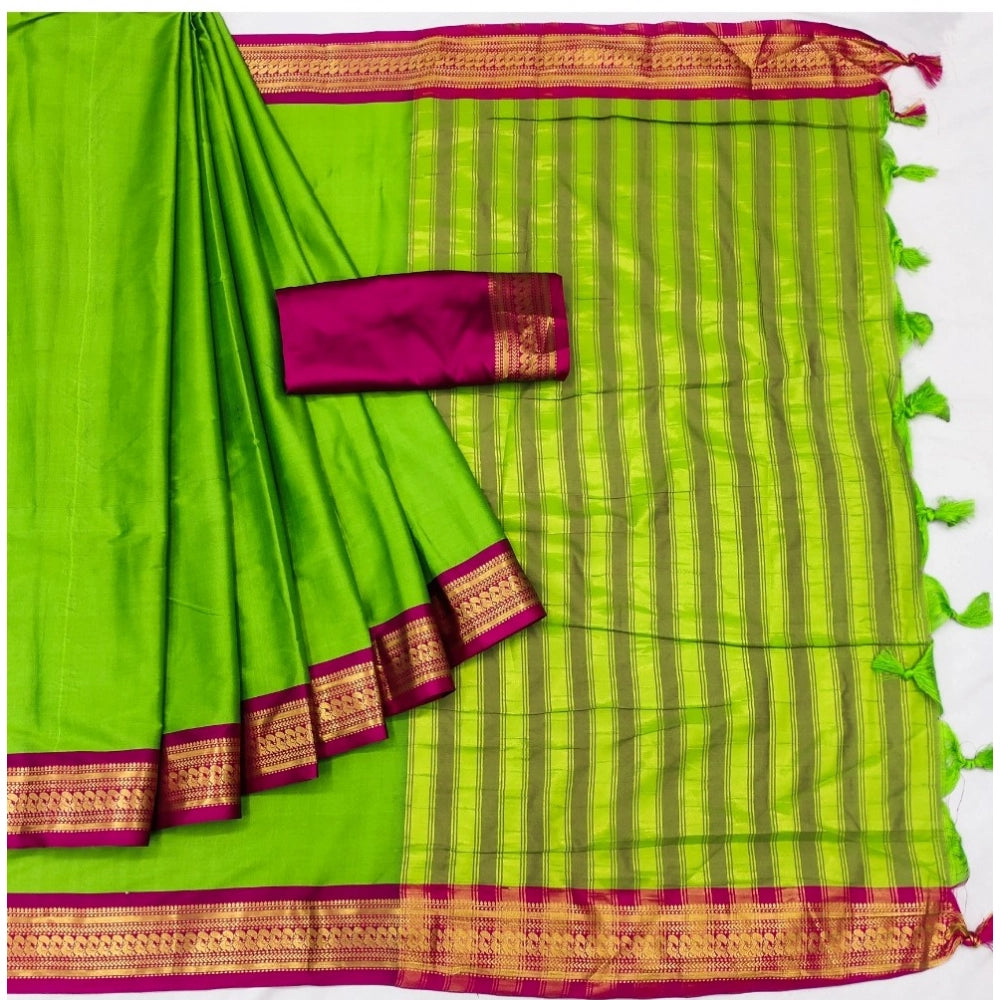 Amfyn Women's Cotton Silk Solid Saree With Unstitched Blouse 5.5Mtr (Green)