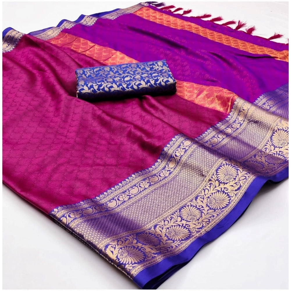 Amfyn Women's Cotton Silk Floral Print Saree With Unstitched Blouse 5.5Mtr (Purple)