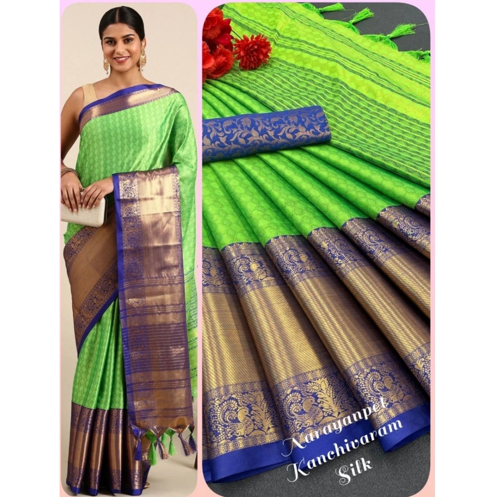 Amfyn Women's Cotton Silk Woven Design Saree With Unstitched Blouse 5.5Mtr (Green)