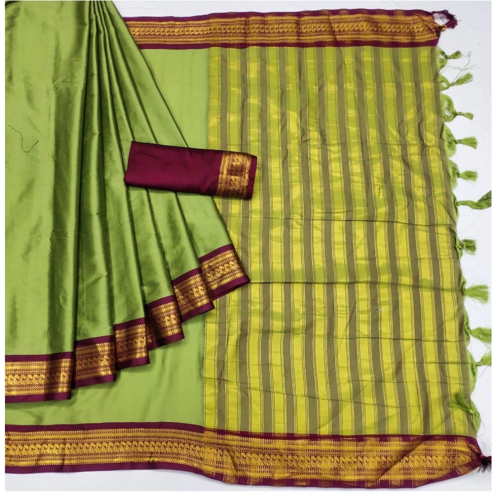 Amfyn Women's Cotton Silk Solid Saree With Unstitched Blouse 5.5Mtr (Light Green)