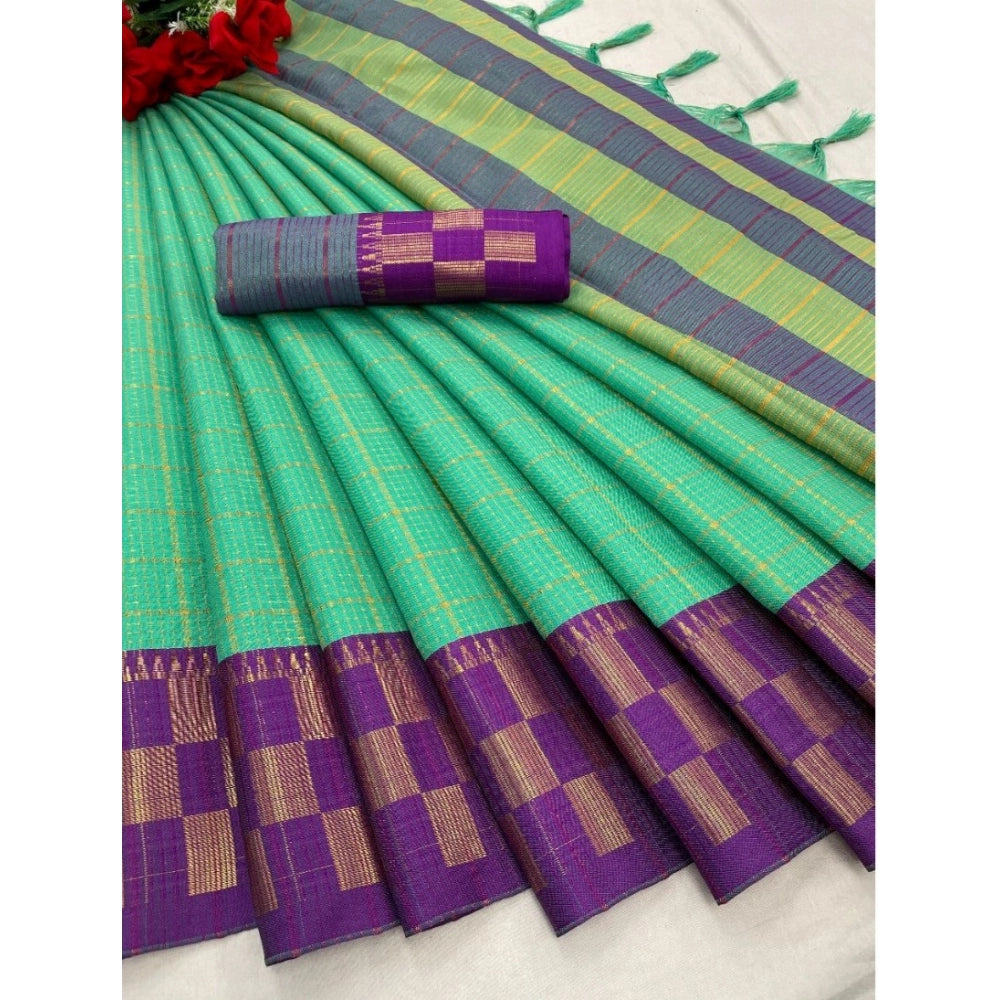 Amfyn Women's Cotton Silk Printed Saree With Unstitched Blouse 5.5Mtr (Green)