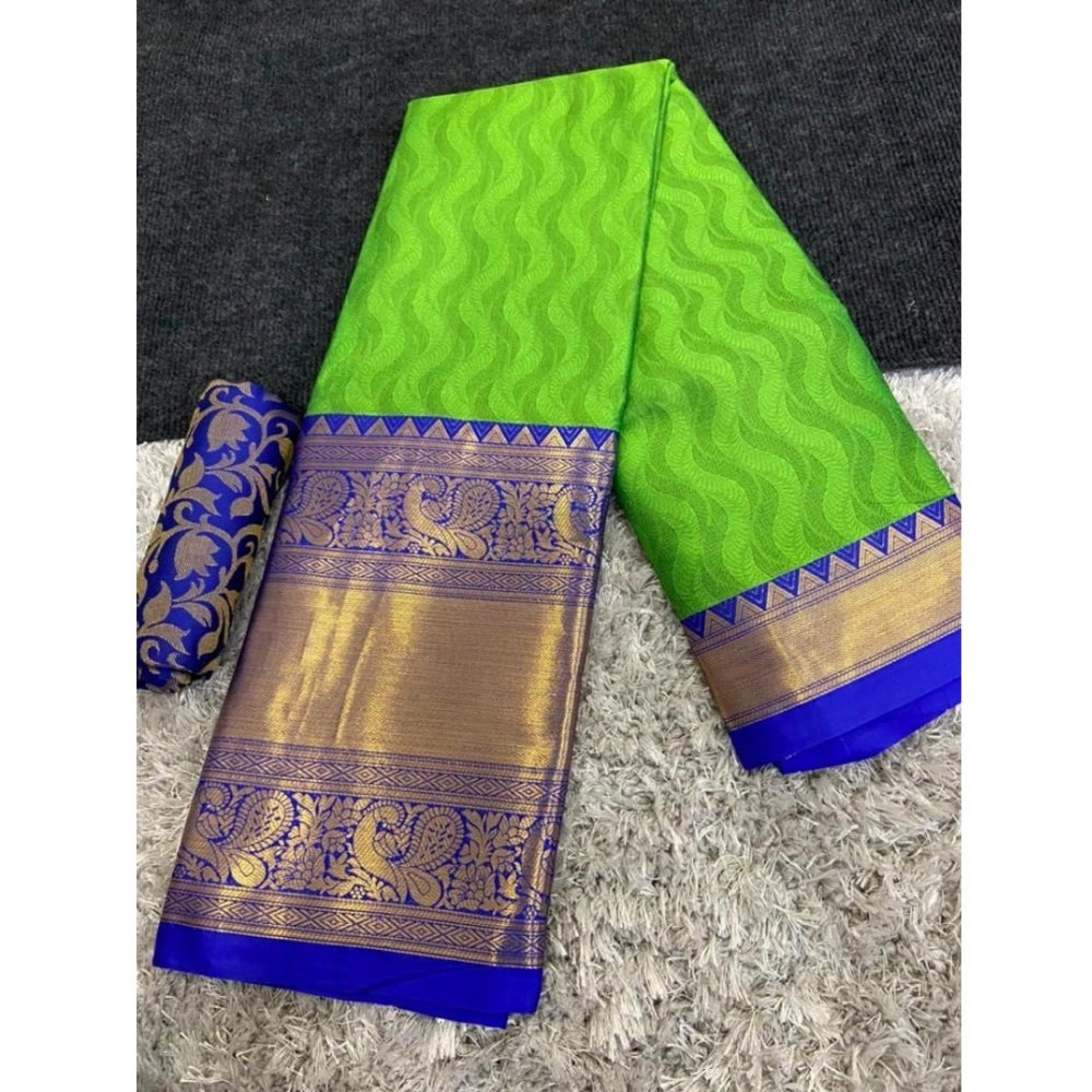 Amfyn Women's Cotton Silk Printed Saree With Unstitched Blouse 5.5Mtr (D Green)
