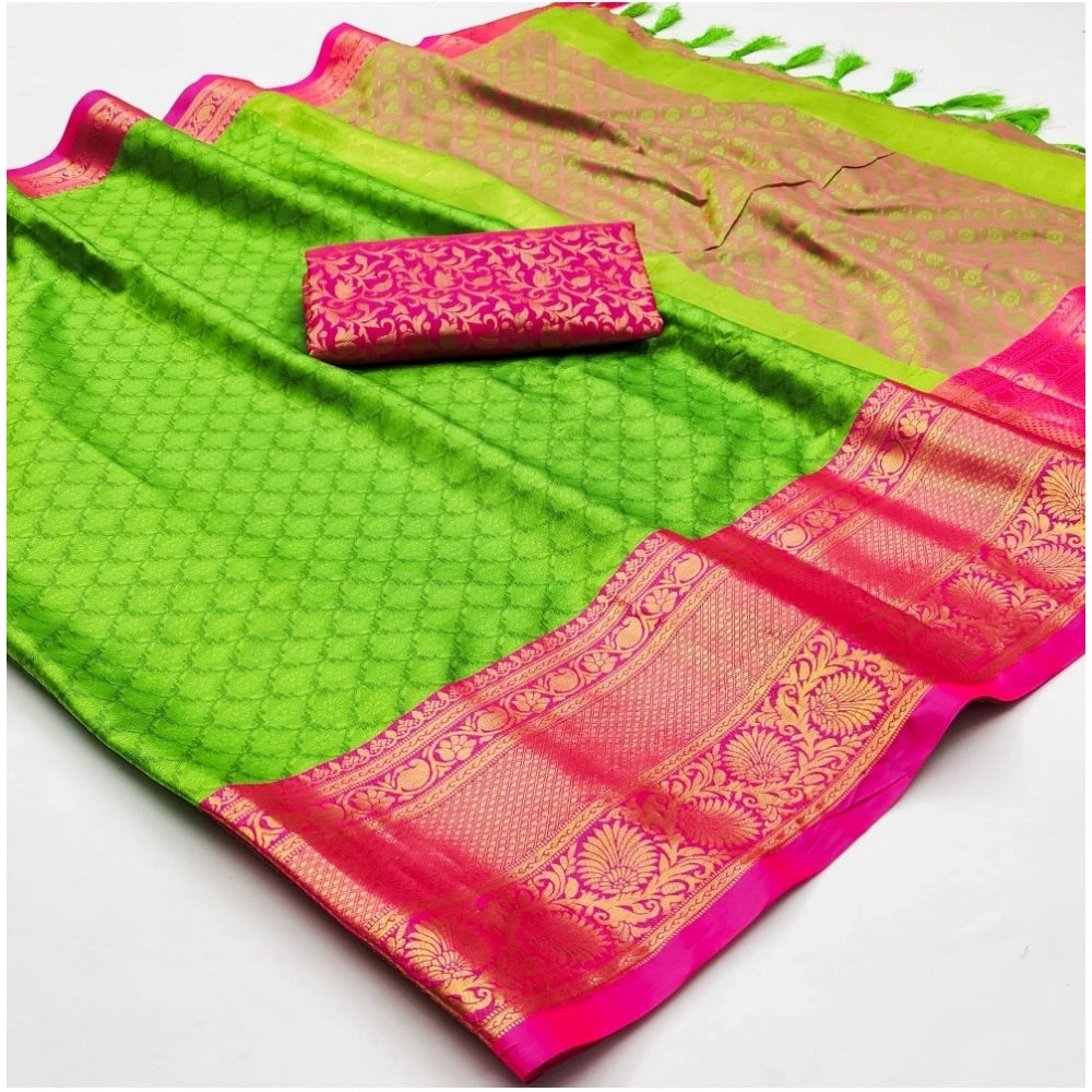 Amfyn Women's Cotton Silk Floral Print Saree With Unstitched Blouse 5.5Mtr (Green)