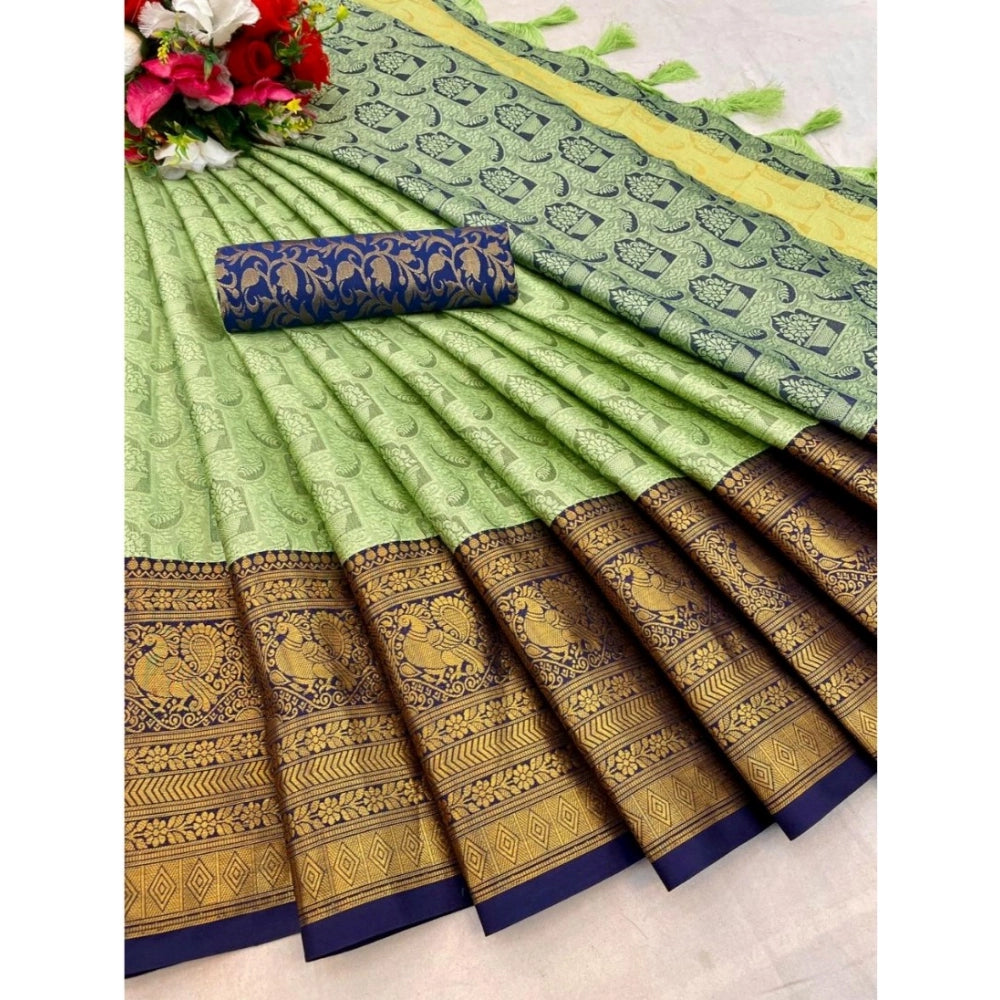 Amfyn Women's Cotton Silk Printed Saree With Unstitched Blouse 5.5Mtr (Pista)