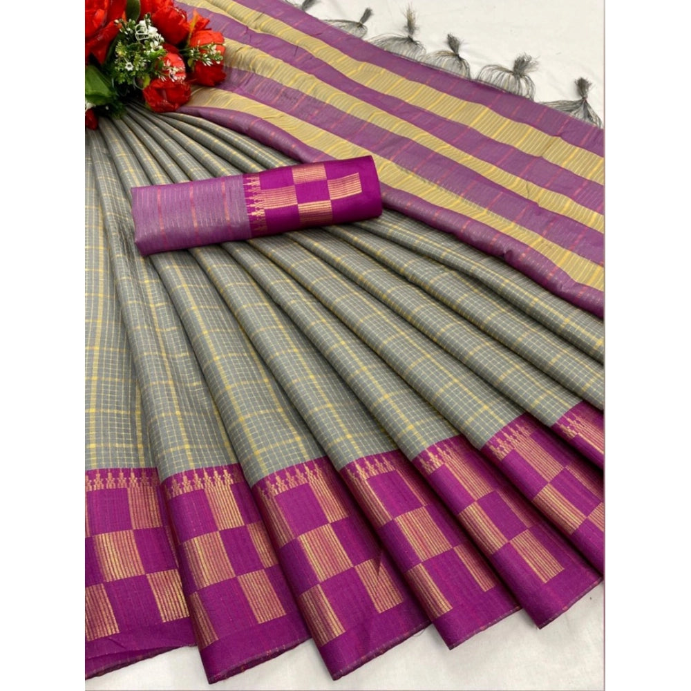 Amfyn Women's Cotton Silk Printed Saree With Unstitched Blouse 5.5Mtr (Grey)