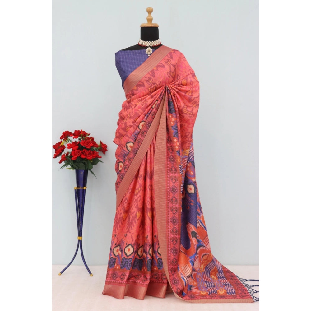 Amfyn Women's Mysore Silk Digital Print Saree With Unstitched Blouse 5.5Mtr (Pink)