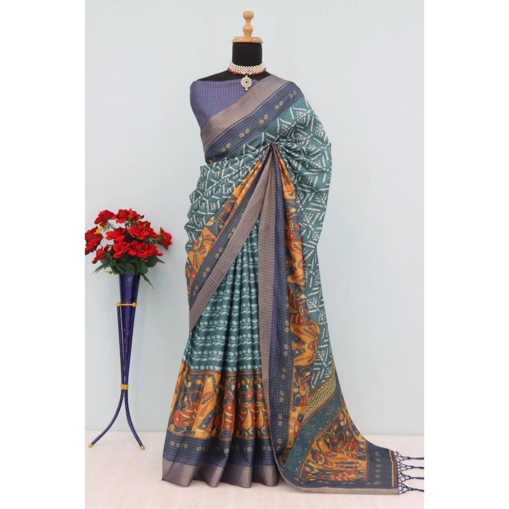 Amfyn Women's Mysore Silk Digital Print Saree With Unstitched Blouse 5.5Mtr (Green)