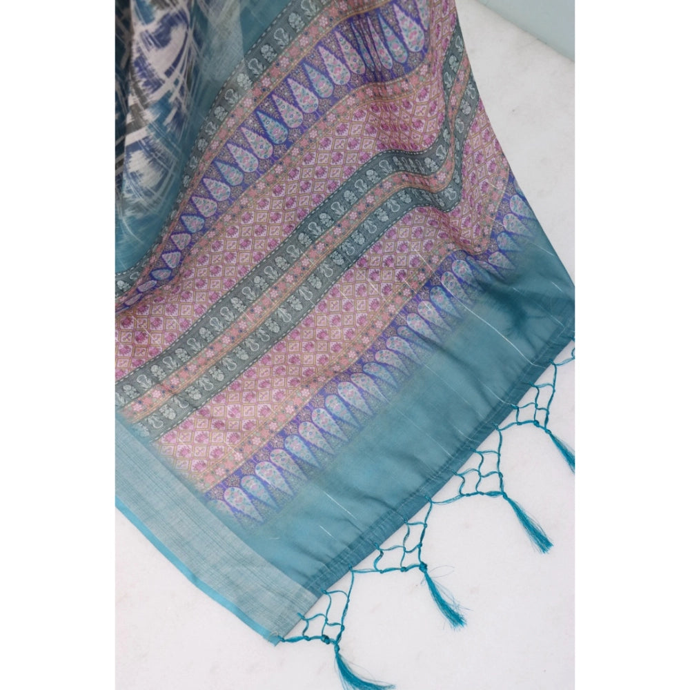 Amfyn Women's Linen Digital Print Saree With Unstitched Blouse 5.5Mtr (Green)