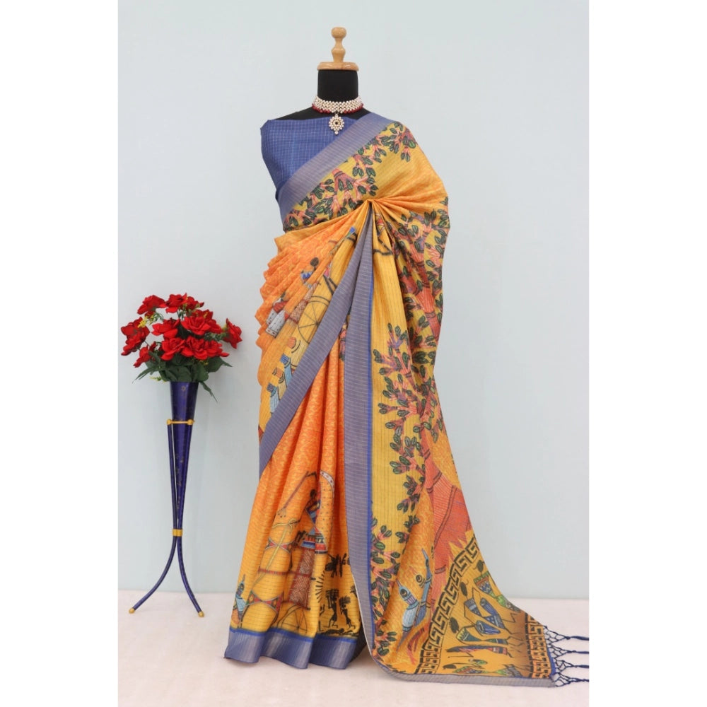 Amfyn Women's Mysore Silk Digital Print Saree With Unstitched Blouse 5.5Mtr (Multicolor)