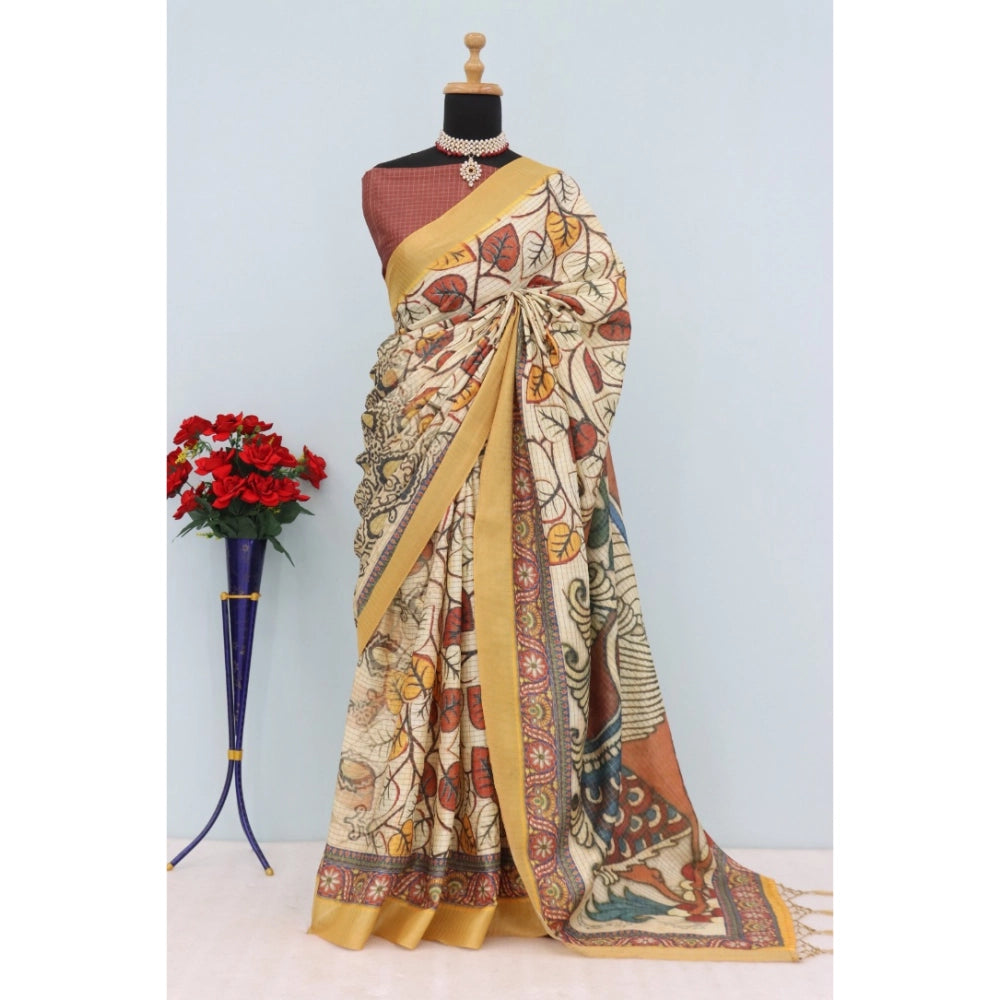 Amfyn Women's Mysore Silk Digital Print Saree With Unstitched Blouse 5.5Mtr (Multicolor)