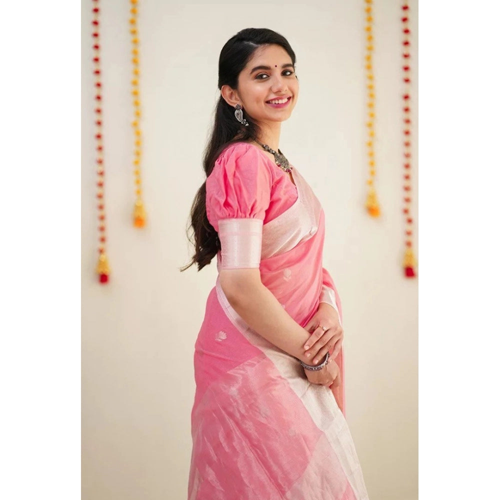Amfyn Women's Cotton Printed Saree With Unstitched Blouse 5.5Mtr (Pink)