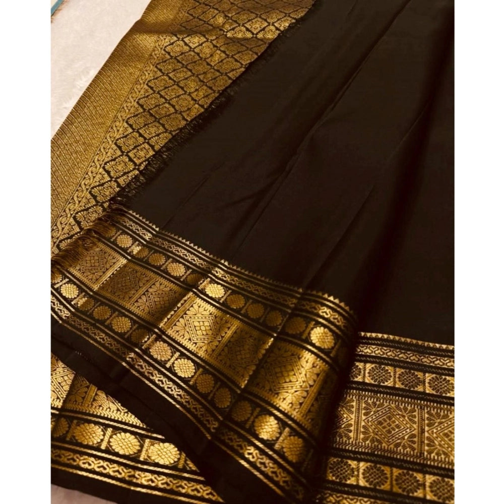 Amfyn Women's Silk Printed Saree With Unstitched Blouse 5.5Mtr (Black)