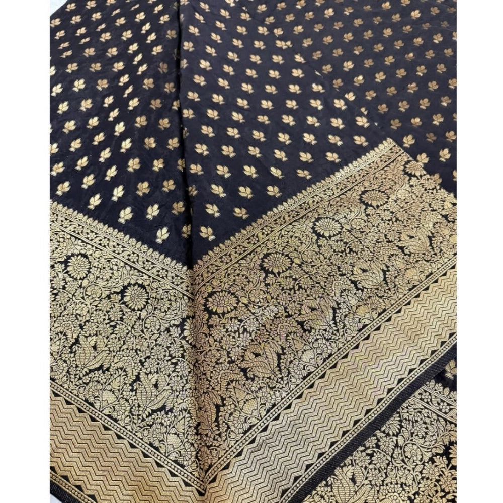 Amfyn Women's Silk Printed Saree With Unstitched Blouse 5.5Mtr (Black)