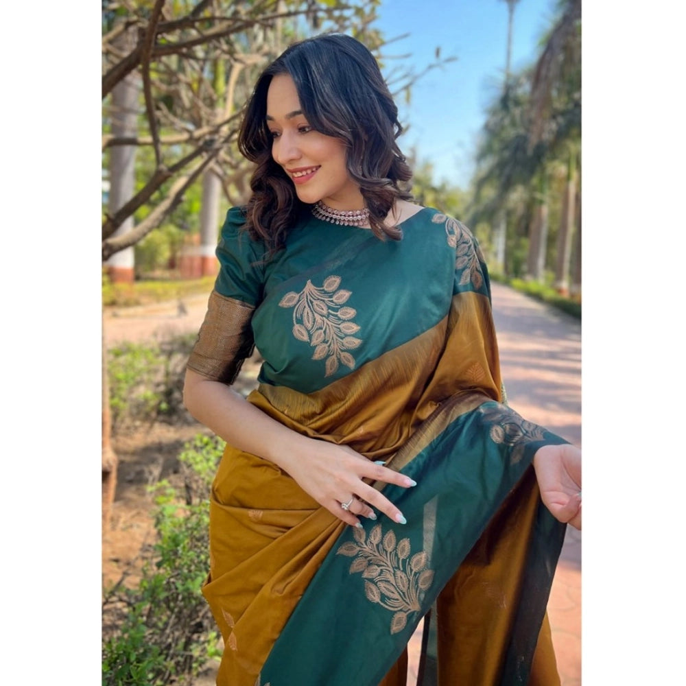 Amfyn Women's Silk Printed Saree With Unstitched Blouse 5.5Mtr (Yellow)
