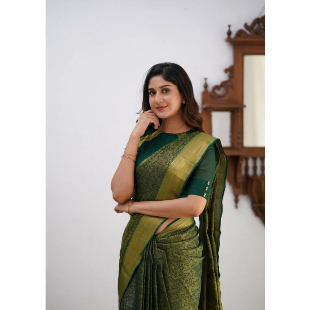 Amfyn Women's Silk Printed Saree With Unstitched Blouse 5.5Mtr (Green)