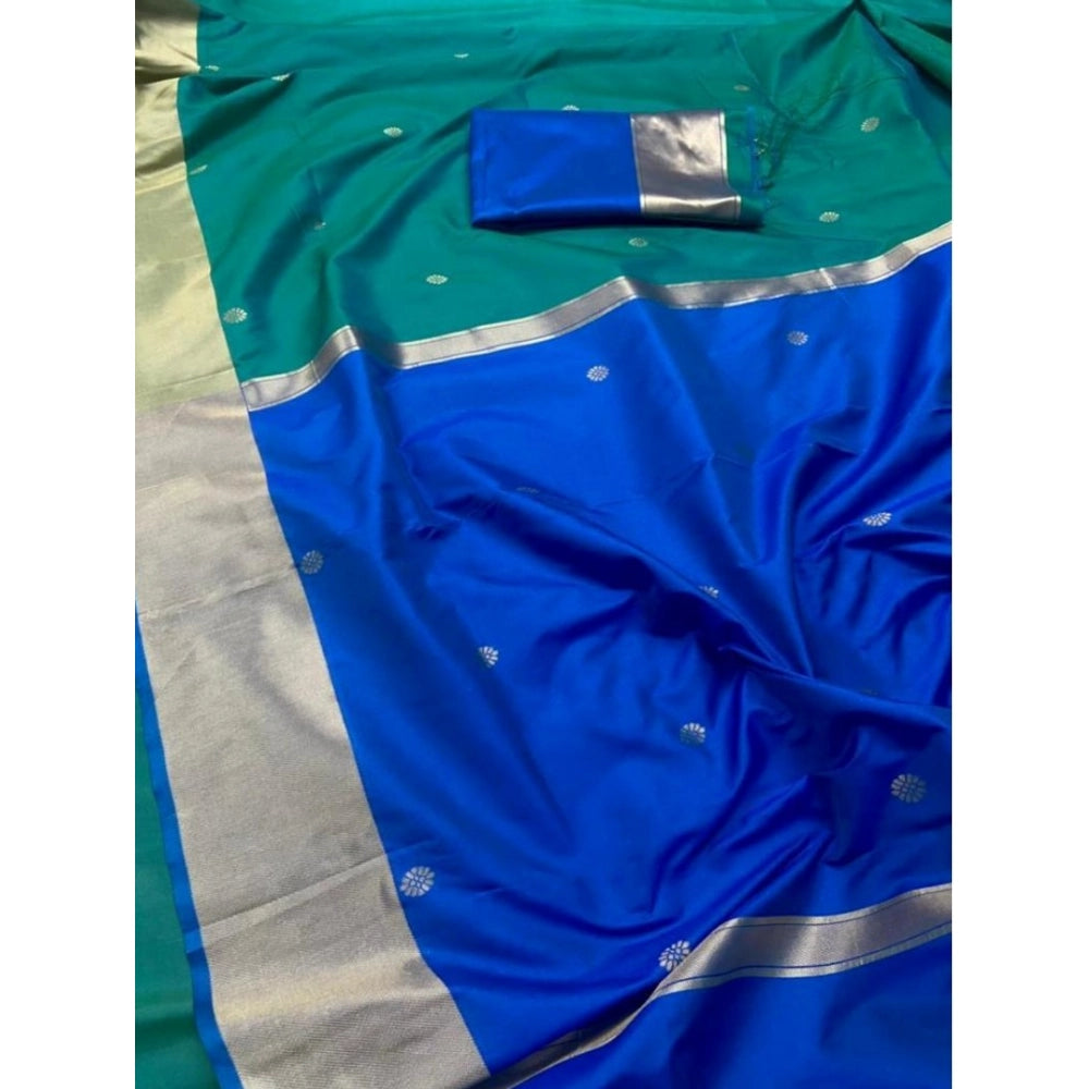 Amfyn Women's Silk Printed Saree With Unstitched Blouse 5.5Mtr (Blue)
