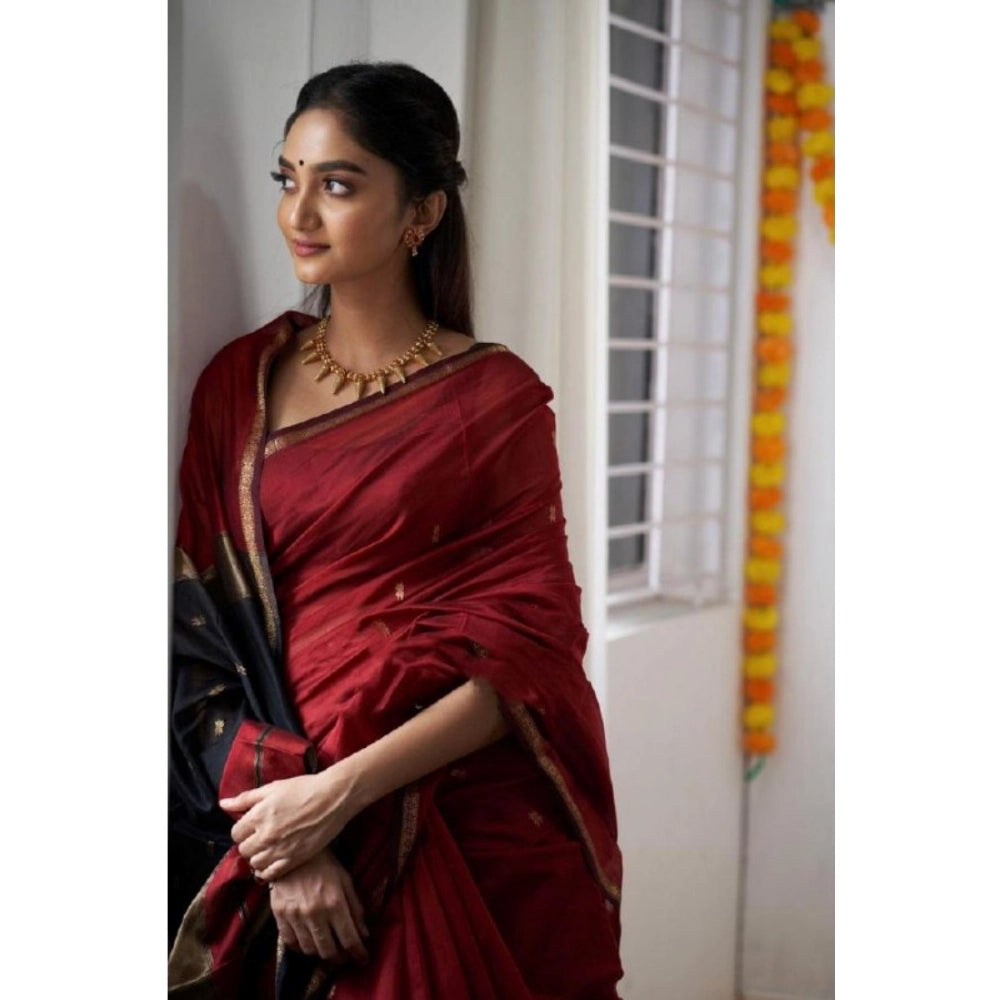 Amfyn Women's Cotton Printed Saree With Unstitched Blouse 5.5Mtr (Red)
