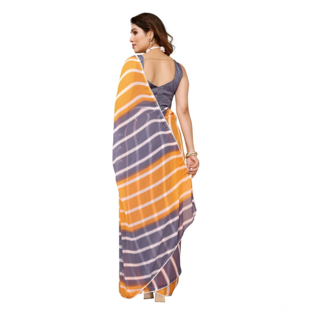 Amfyn Women's Small Lace Georgette Striped Ready-to-Wear Saree With Unstitched Blouse 5.5 Mtr (Orange-Grey)