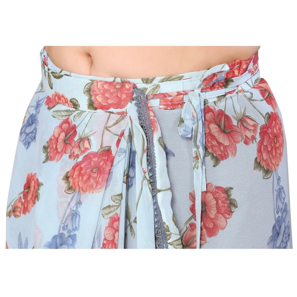 Amfyn Women's Small Lace Georgette Printed Ready-to-Wear Saree With Unstitched Blouse 5.5 Mtr (Sky Blue)