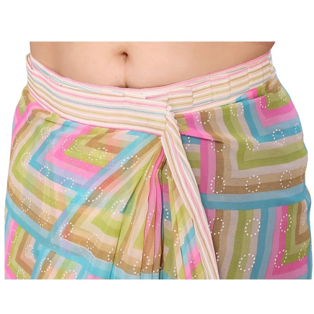 Amfyn Women's Small Lace Georgette Printed Ready-to-Wear Saree With Unstitched Blouse 5.5 Mtr (Green)