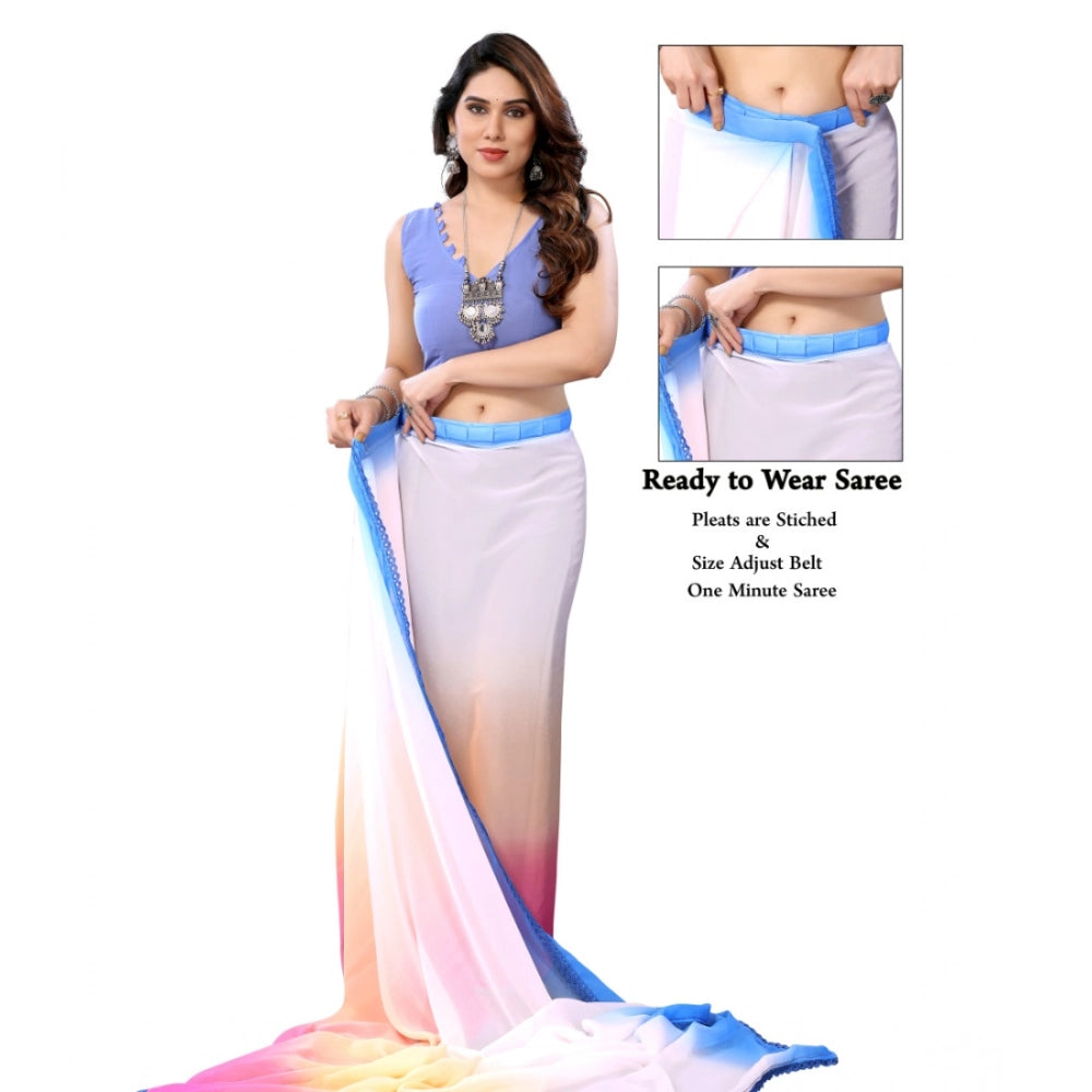 Amfyn Women's Small Lace Georgette Solid Ready-to-Wear Saree With Unstitched Blouse 5.5 Mtr (Multicolor)