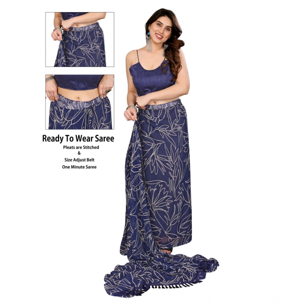 Amfyn Women's Zalar Lace Georgette Printed Ready-to-Wear Saree With Unstitched Blouse 5.5 Mtr (Blue)