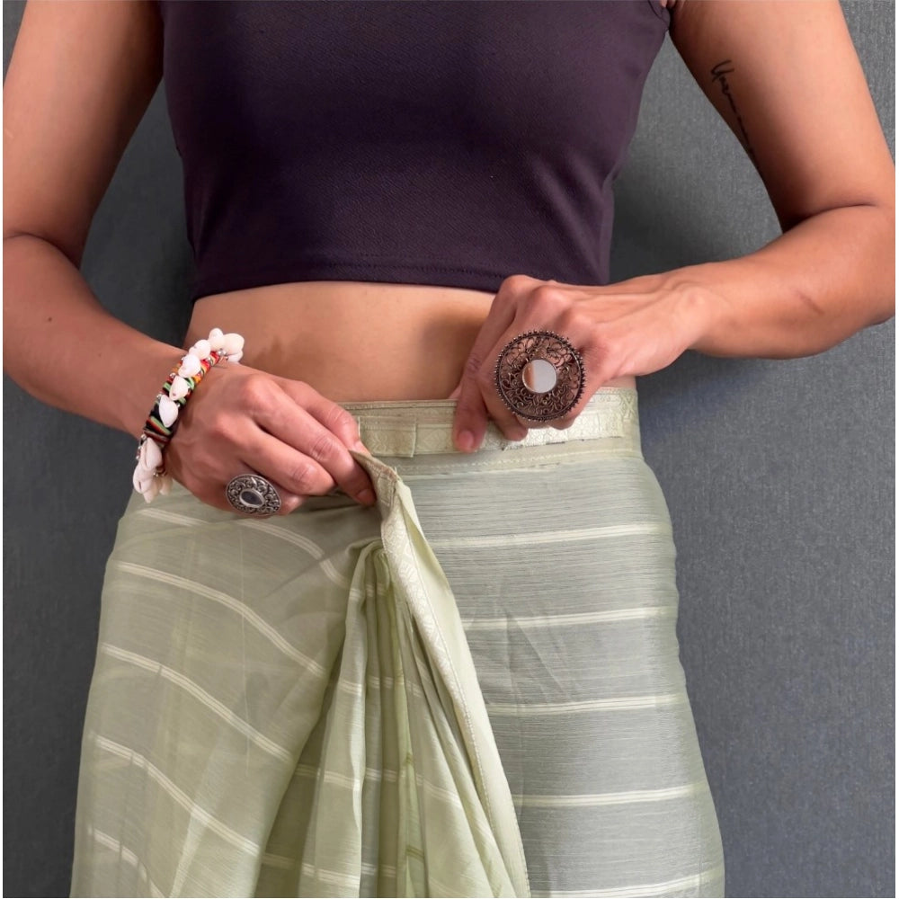 Amfyn Women's Chiffon Striped Ready to wear Saree With Unstitched Blouse 5.5 Mtr (Pista )