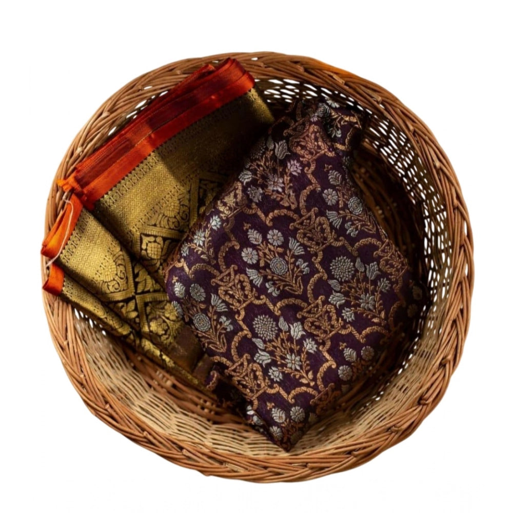 Amfyn Women's Soft Lichi Silk Printed Saree With Unstitched Blouse 5.5Mtr (Purple)