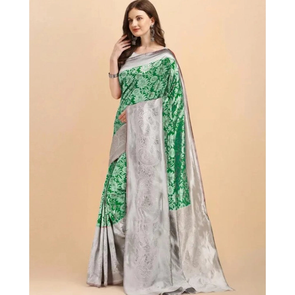Amfyn Women's Soft Lichi Silk Printed Saree With Unstitched Blouse 5.5Mtr (Green)