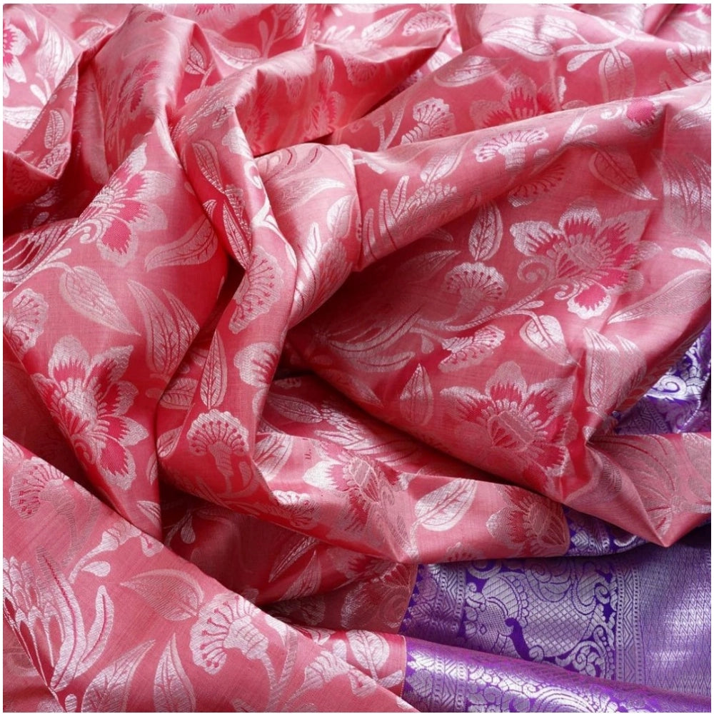 Amfyn Women's Soft Lichi Silk Printed Saree With Unstitched Blouse 5.5Mtr (Purple)