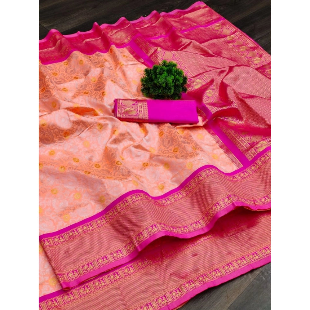 Amfyn Women's Soft Lichi Silk Printed Saree With Unstitched Blouse 5.5Mtr (Pink)