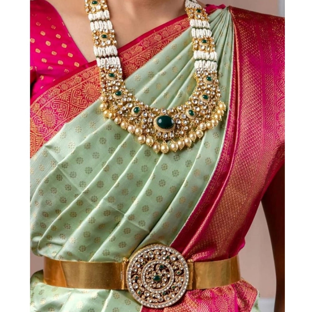 Amfyn Women's Soft Lichi Silk Printed Saree With Unstitched Blouse 5.5Mtr (Light Green)