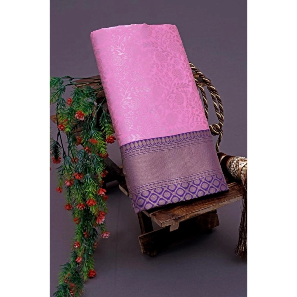 Amfyn Women's Soft Lichi Silk Printed Saree With Unstitched Blouse 5.5Mtr (Purple)