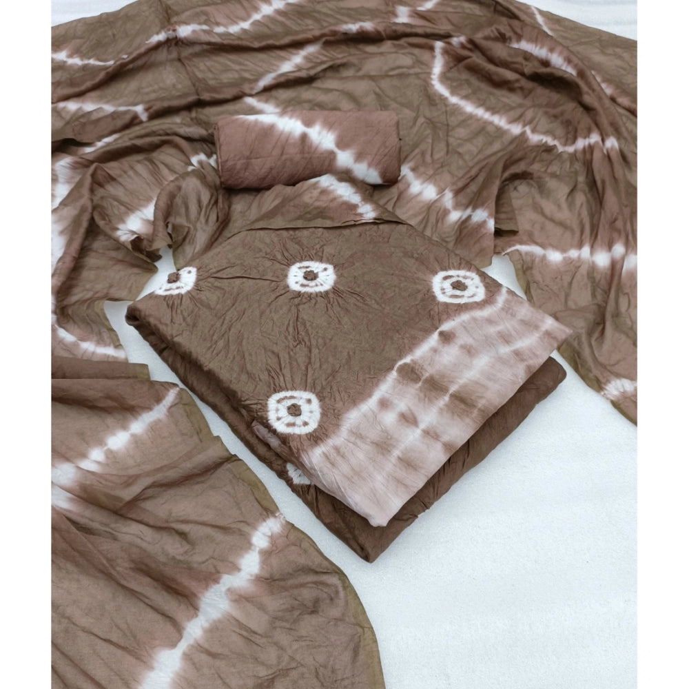 Amfyn Women's Chanderi Cotton Printed Unstitched Salwar Suit Material With Dupatta 2.3Mtrs (Beige)