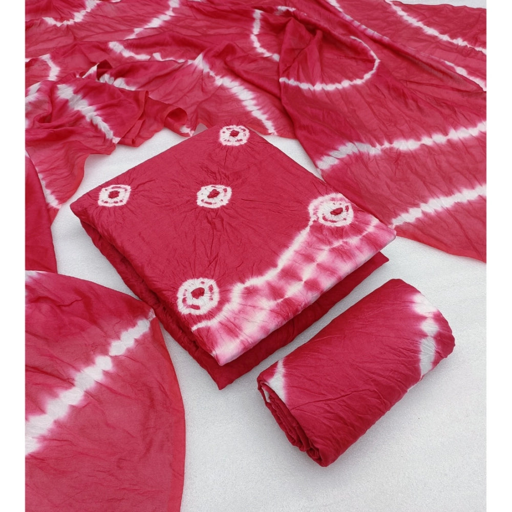 Amfyn Women's Chanderi Cotton Printed Unstitched Salwar Suit Material With Dupatta 2.3Mtrs (Pink)