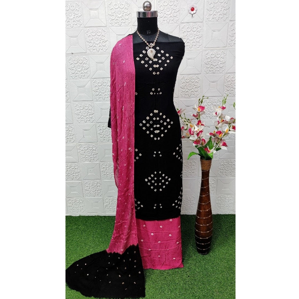 Amfyn Women's Rayon Printed Unstitched Salwar Suit Material With Dupatta 2.3Mtrs (Black)