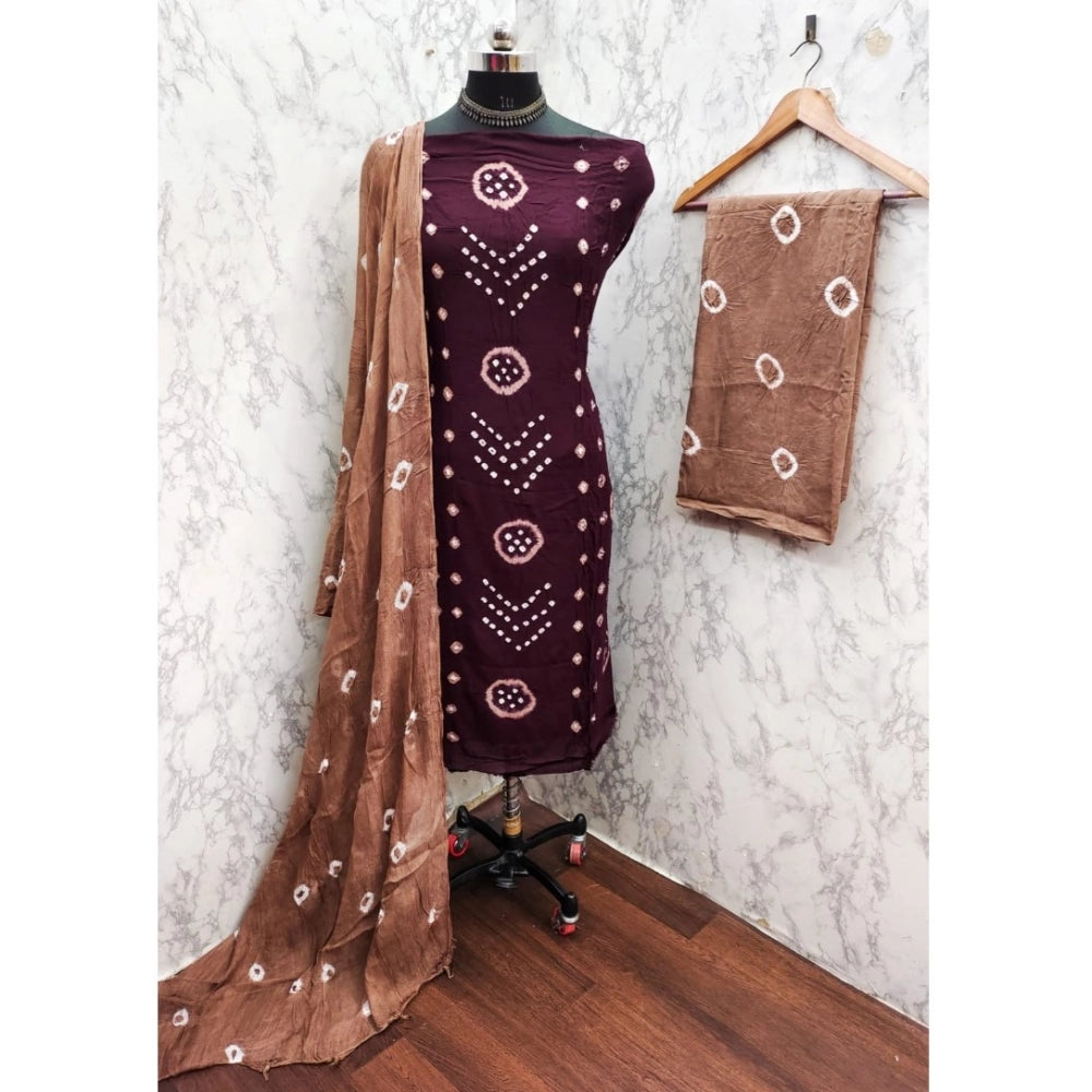 Amfyn Women's Rayon Printed Unstitched Salwar Suit Material With Dupatta 2.3Mtrs (Wine)