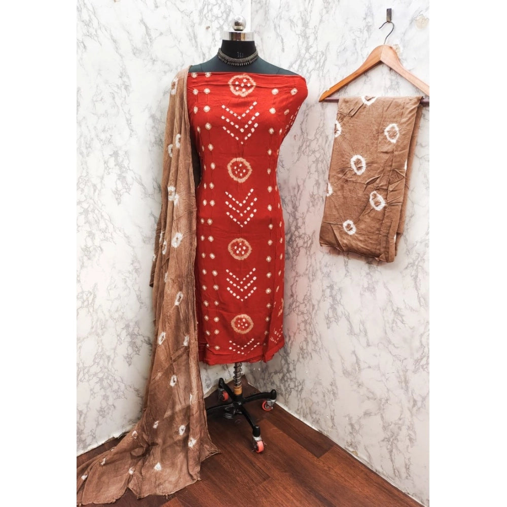 Amfyn Women's Rayon Printed Unstitched Salwar Suit Material With Dupatta 2.3Mtrs (Orange)